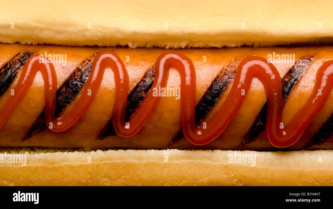 grilled hot dog with ketchup Stock Photo Alamy