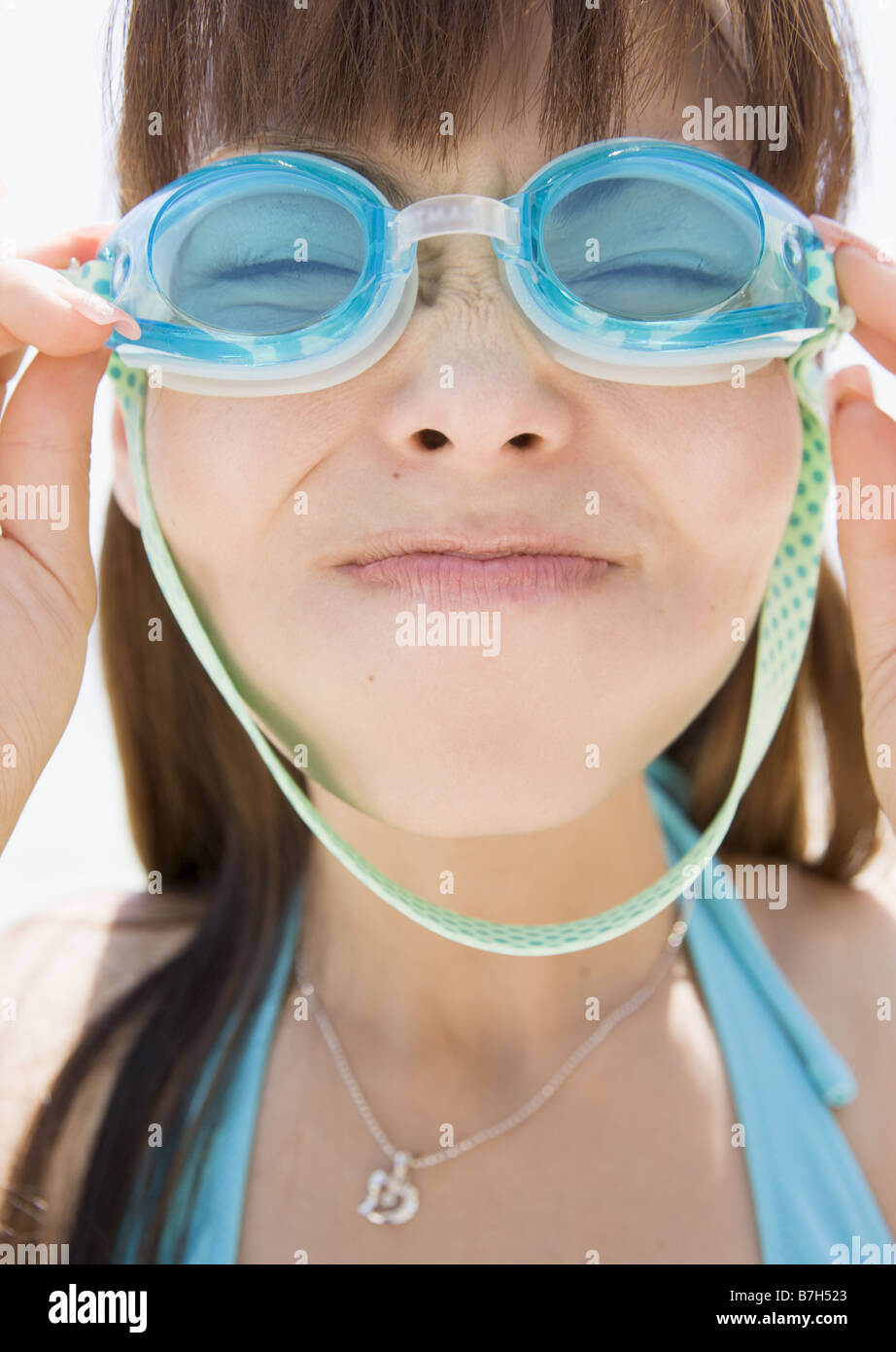 Woman wearing water goggles Stock Photo Alamy