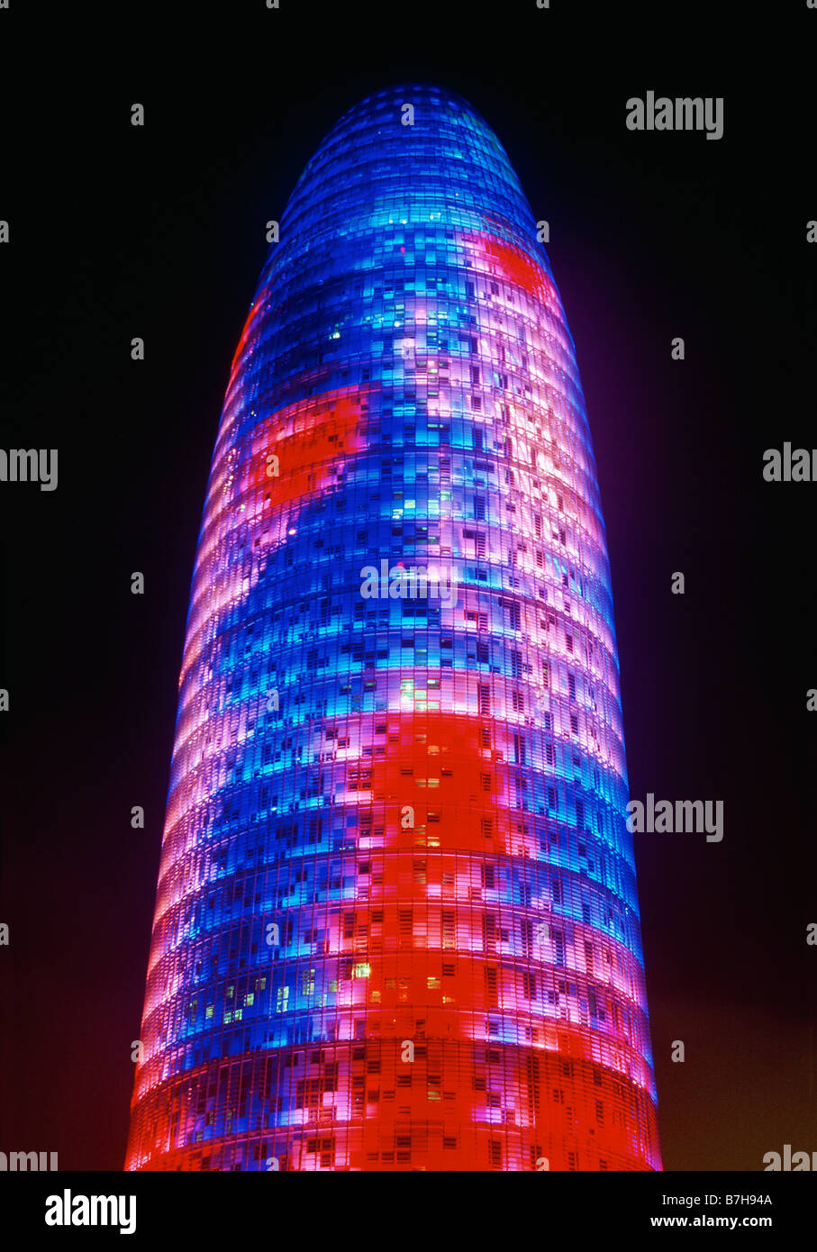 Tower Agbar. Night view. Barcelona. Catalonia. Spain. Stock Photo
