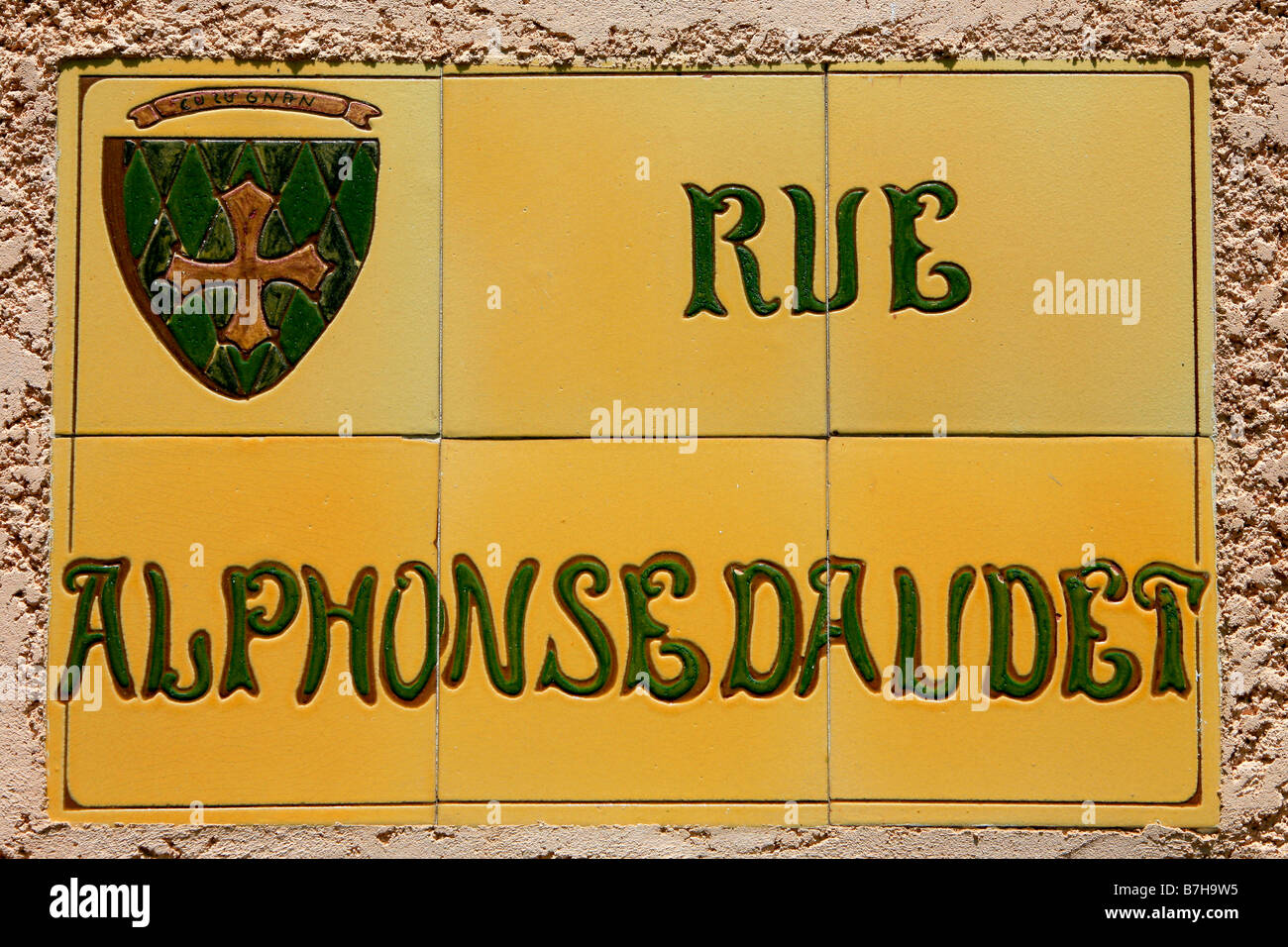 A street named after the famous French novelist Alphonse Daudet (1840-1897) in Cucugnan (Aude), France Stock Photo