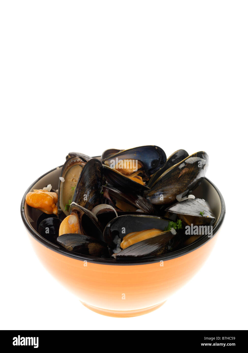 Freshly Cooked Tasty Healthy Fresh Mussels Isolated Against A White