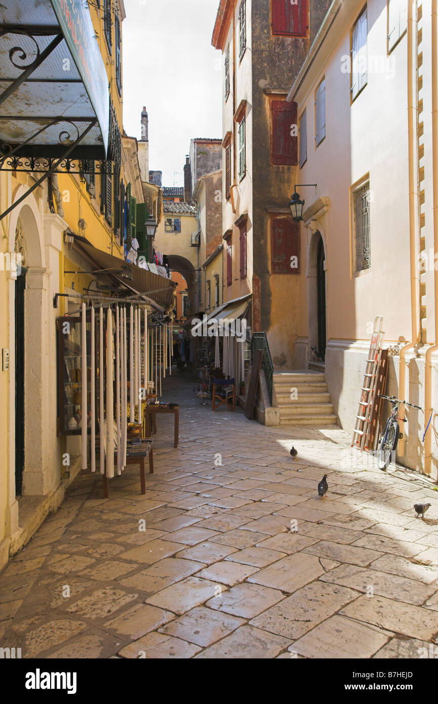 cobbled alleyway Corfu Town Stock Photo