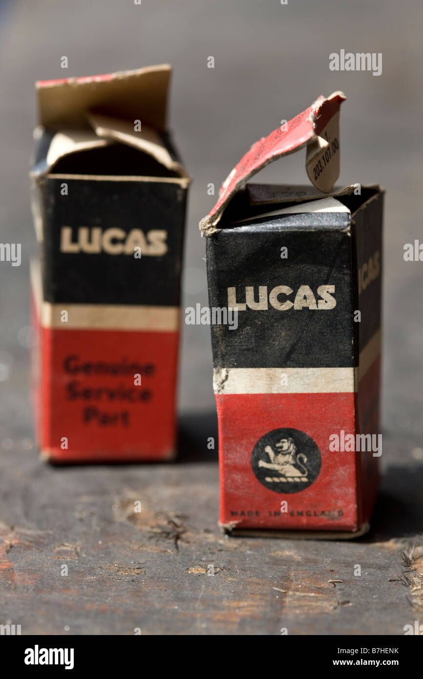 Lucas Motor Parts Boxes Stock Photo