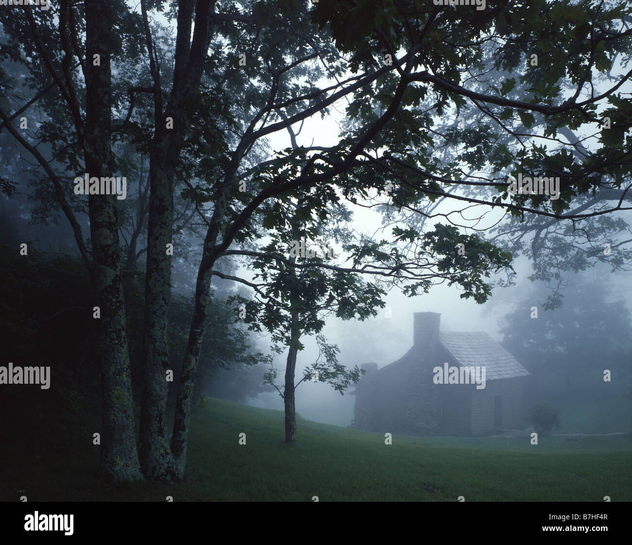 Cabin in Fog Stock Photo - Alamy