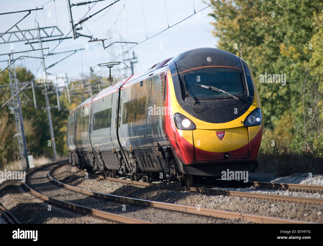 Class 390 Pendolino train in virgin livery on the West Coast Main Line ...