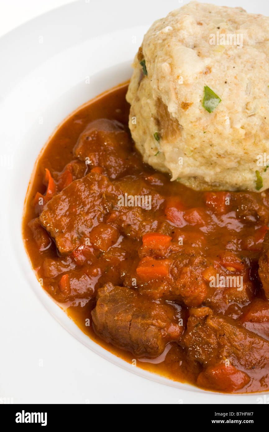 hungarian goulash and a bread dumpling Stock Photo Alamy