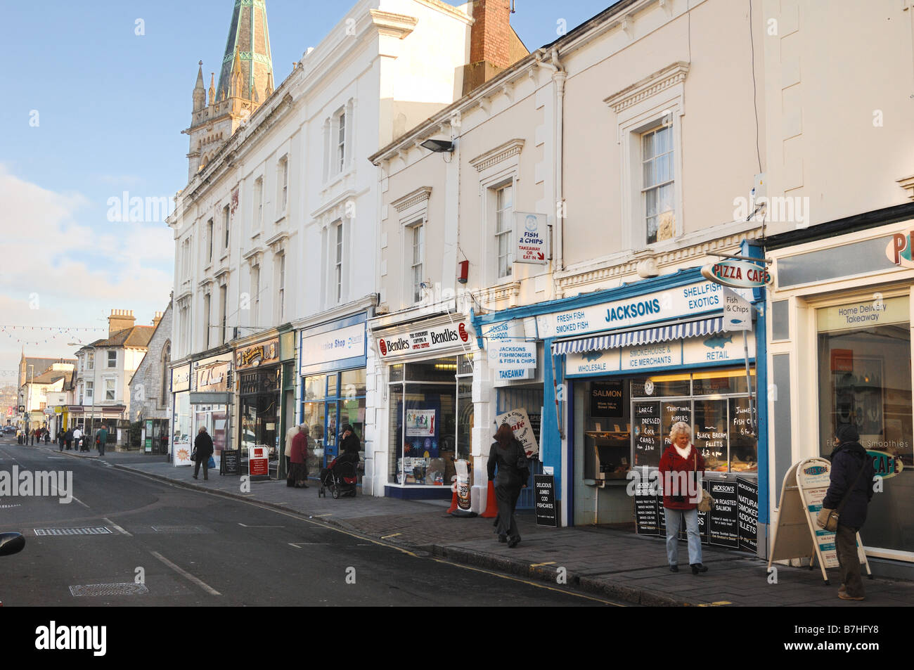Shops in the main shopping town centre of Newton Abbot Devon England Stock Photo