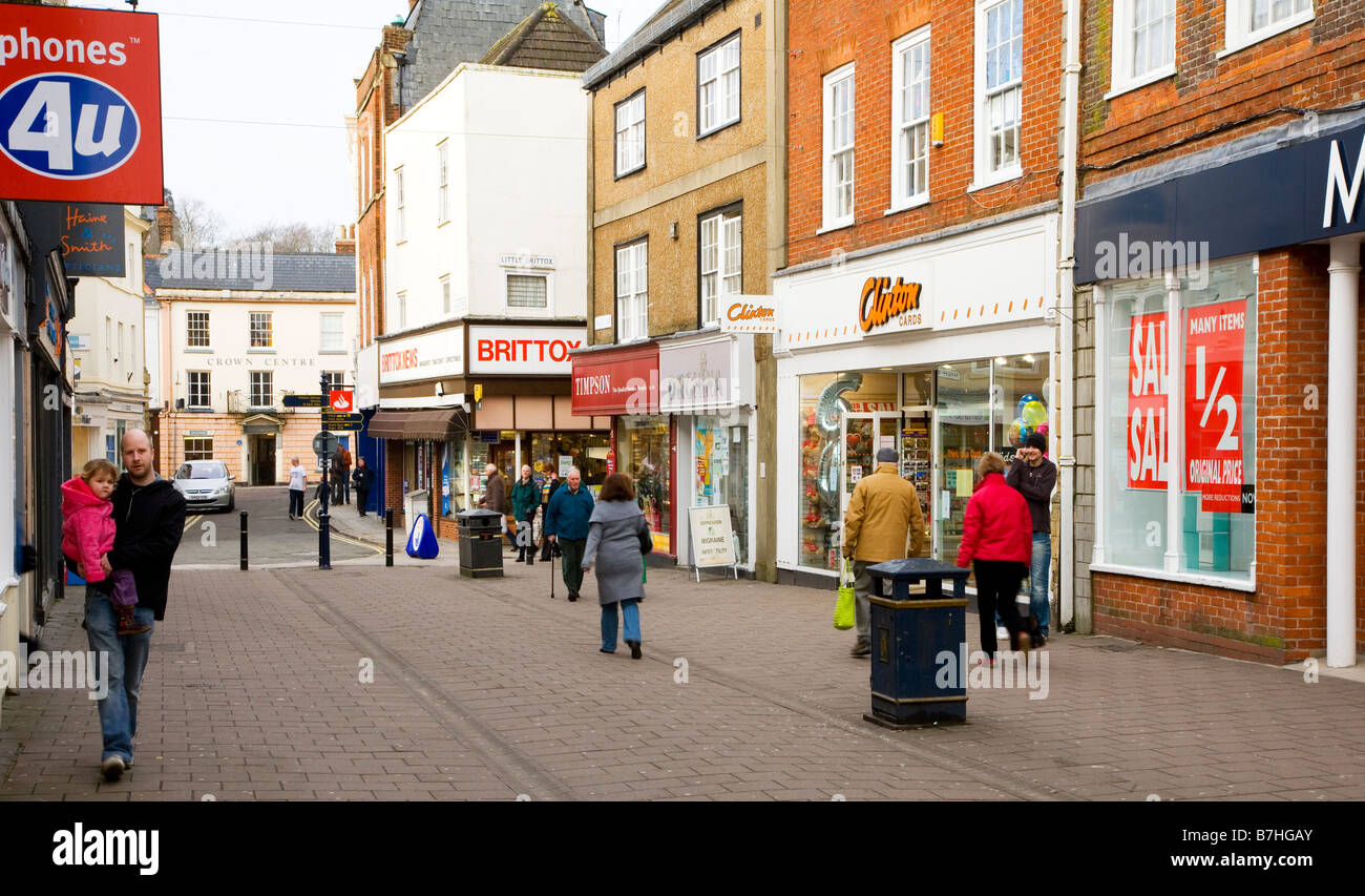 The Brittox a pedestrianised shopping street in the typical English market town of Devizes Wiltshire England UK Stock Photo