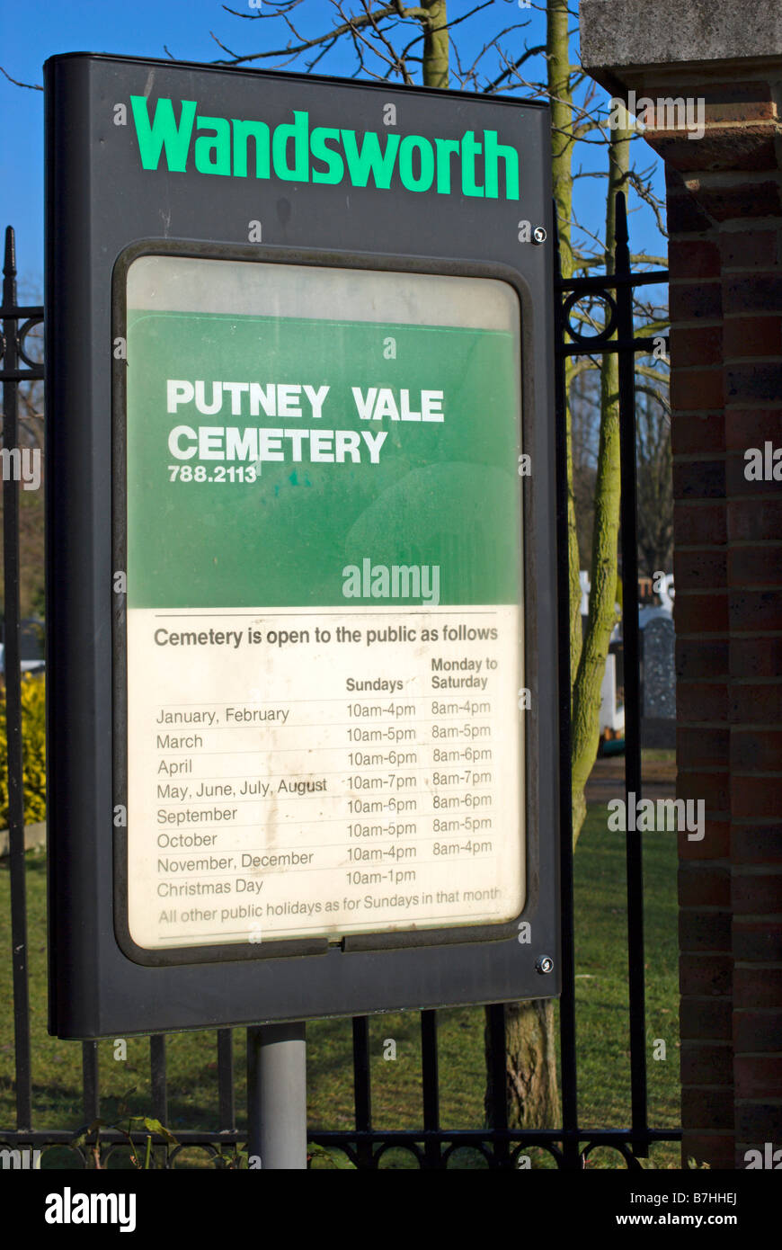 exterior signpost at putney vale cemetery, wandsworth, london, england