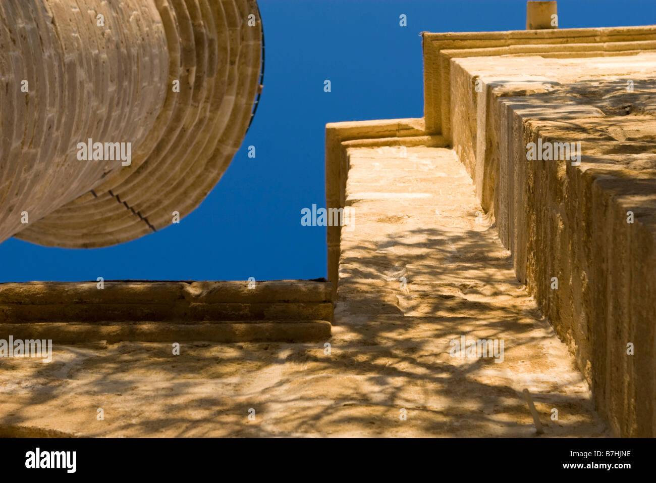 Hala Sultan Tekkesi mosque details of minaret and mosque roof cornice Stock Photo