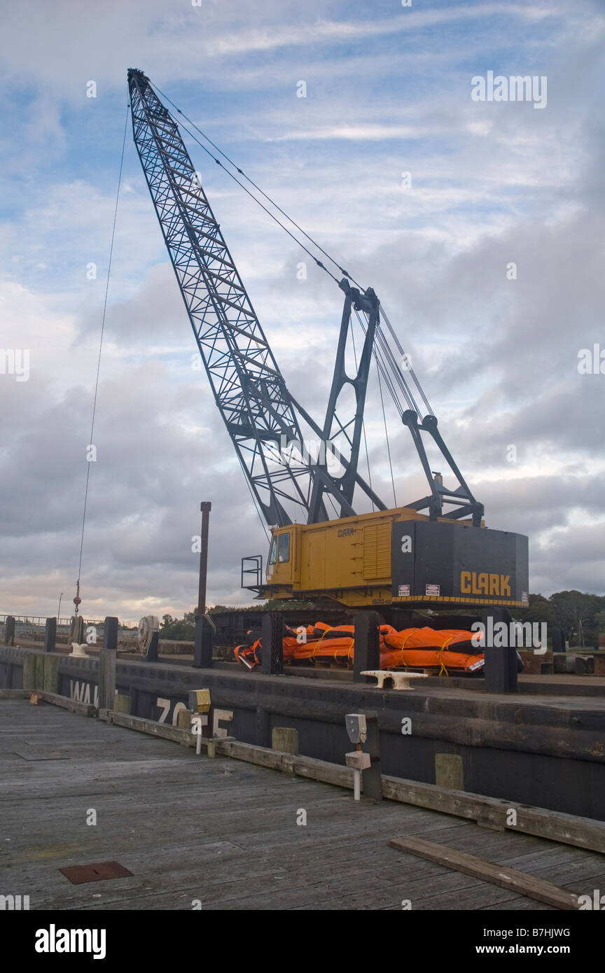 A crane at work on the U.S. Naval base in Newport, Rhode Island USA