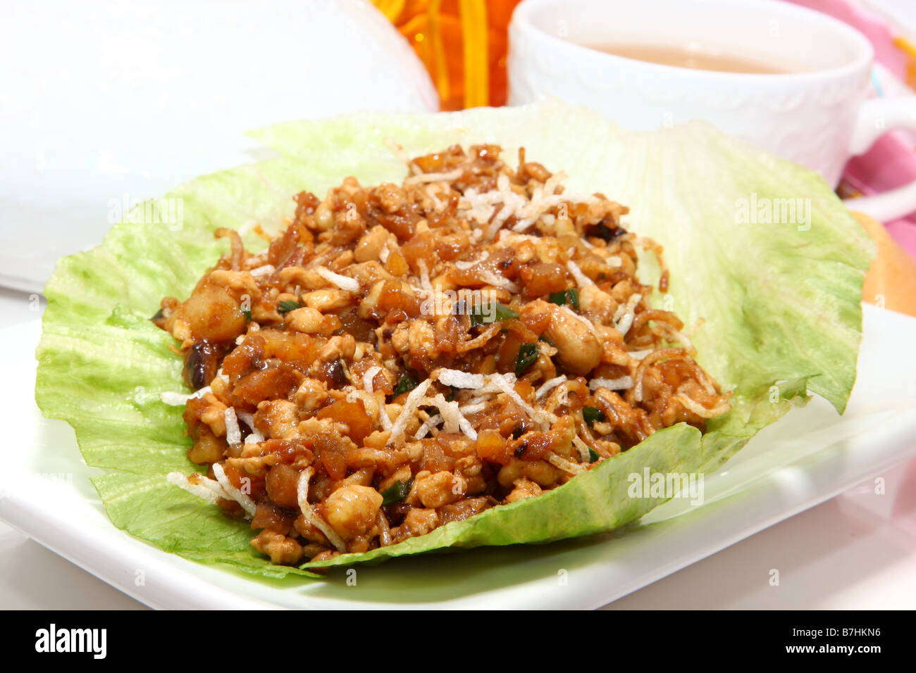 Asian chicken wrap made with shiitake mushroom water chestnut scallion