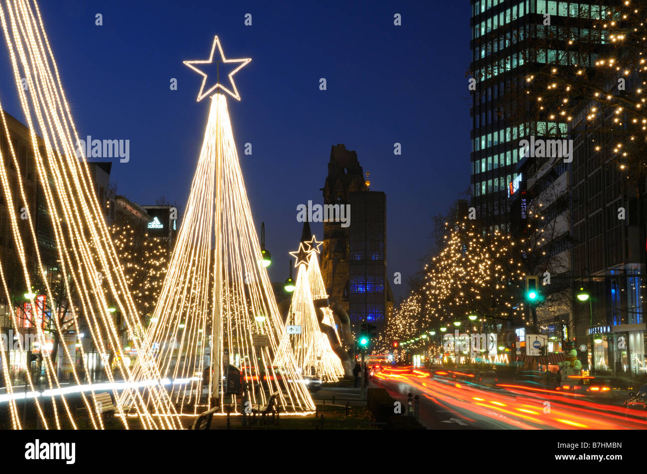 Christmas lights in Berlin at night Stock Photo Alamy