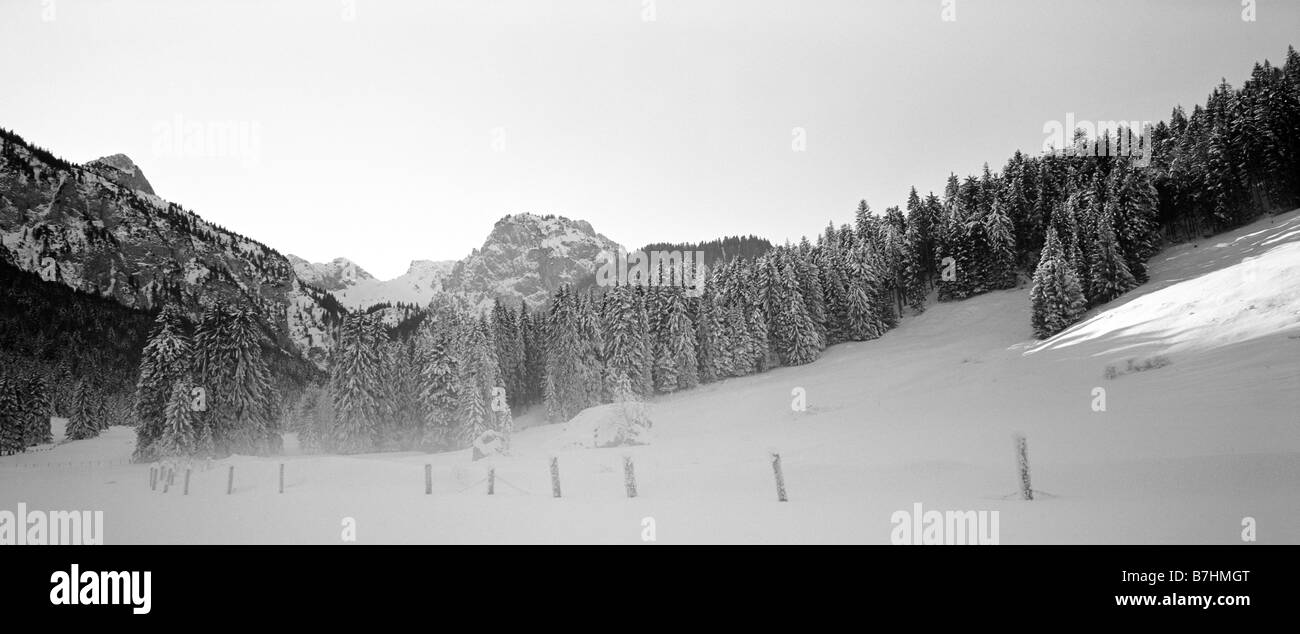 Snowy valley in the Alps, Bavaria (Lehenbauern-Alm) Stock Photo