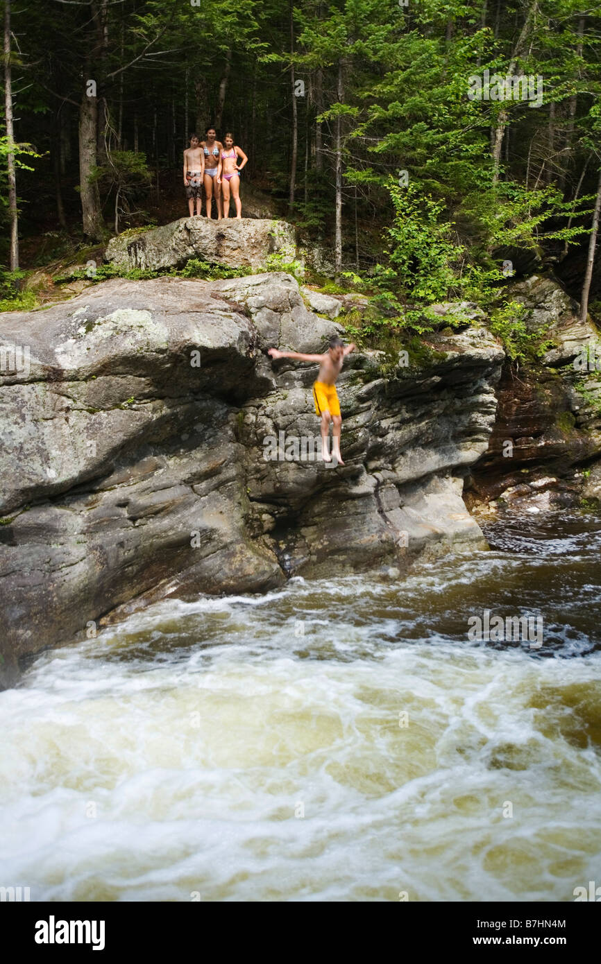 Children Jumping into River Newry Maine Stock Photo Alamy