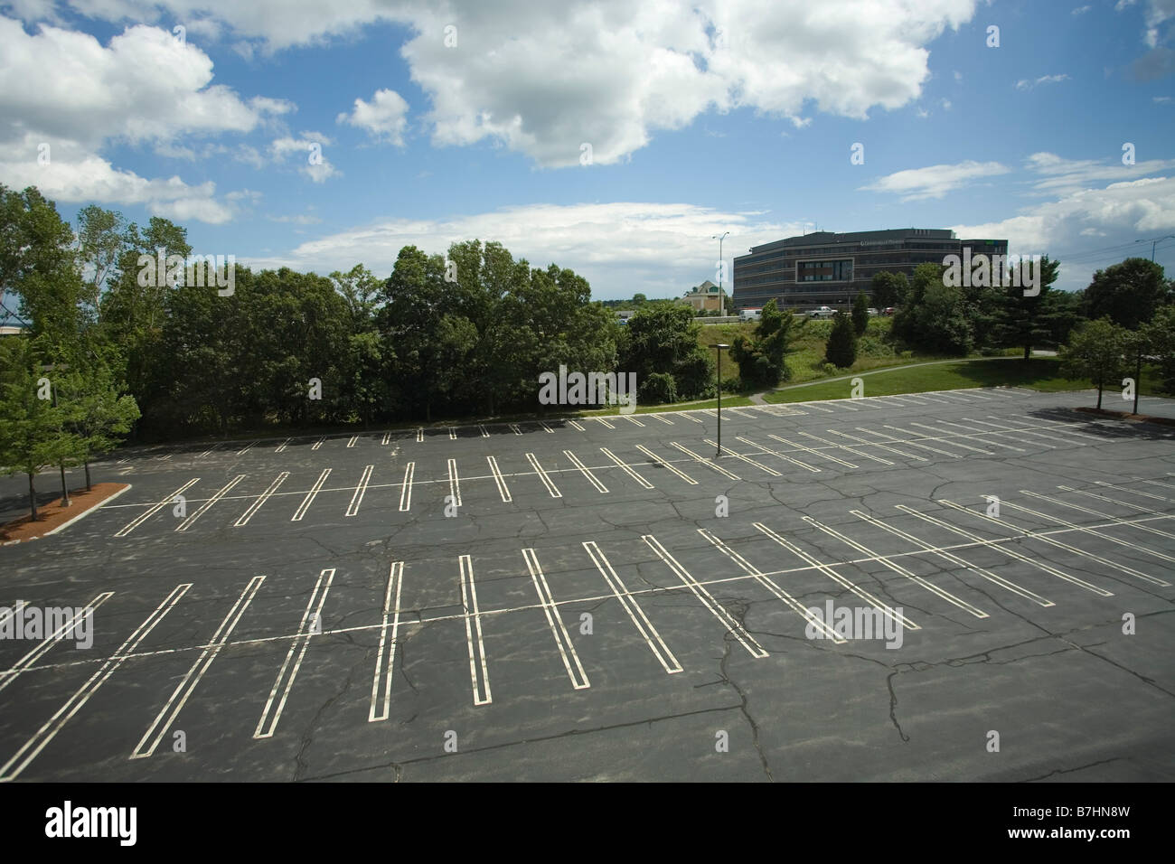 Empty Parking Lot in Business Park Waltham Massachusetts Stock Photo