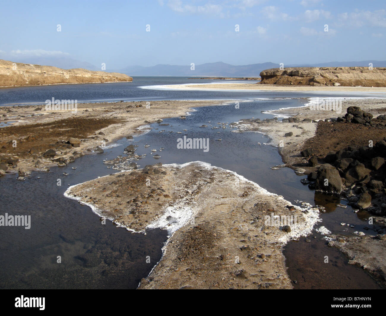 View overlooking Lake Assal, lowest place in Africa and Saltiest Place on Earth. Djibouti. Stock Photo