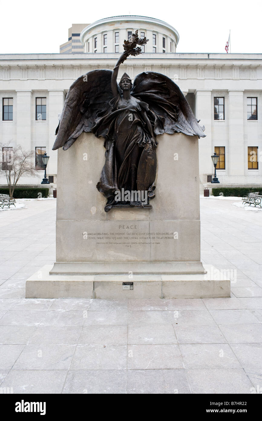 Peace statue in front of the Ohio Statehouse Stock Photo