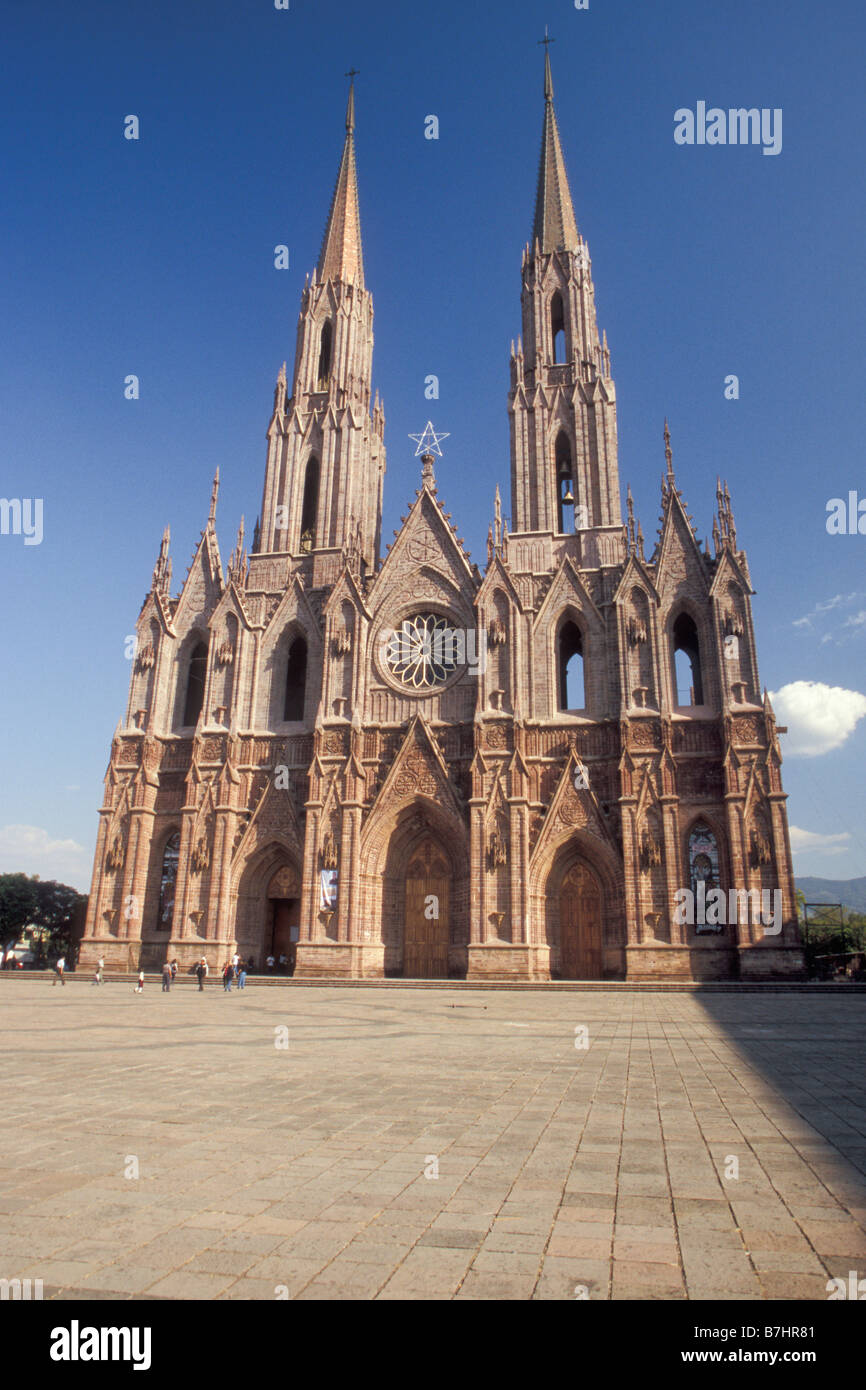 Plaza and Our Lady of Guadalupe Cathedral in Zamora Michoacan Mexico Stock Photo