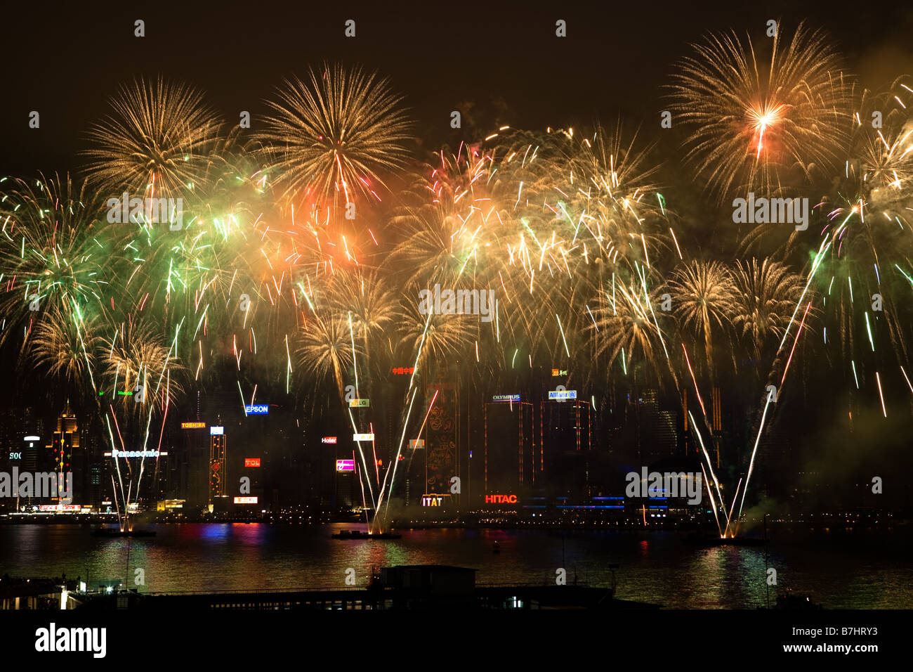 Firework for celebration of the year of OX in the Lunar New year of Hong Kong China Stock Photo