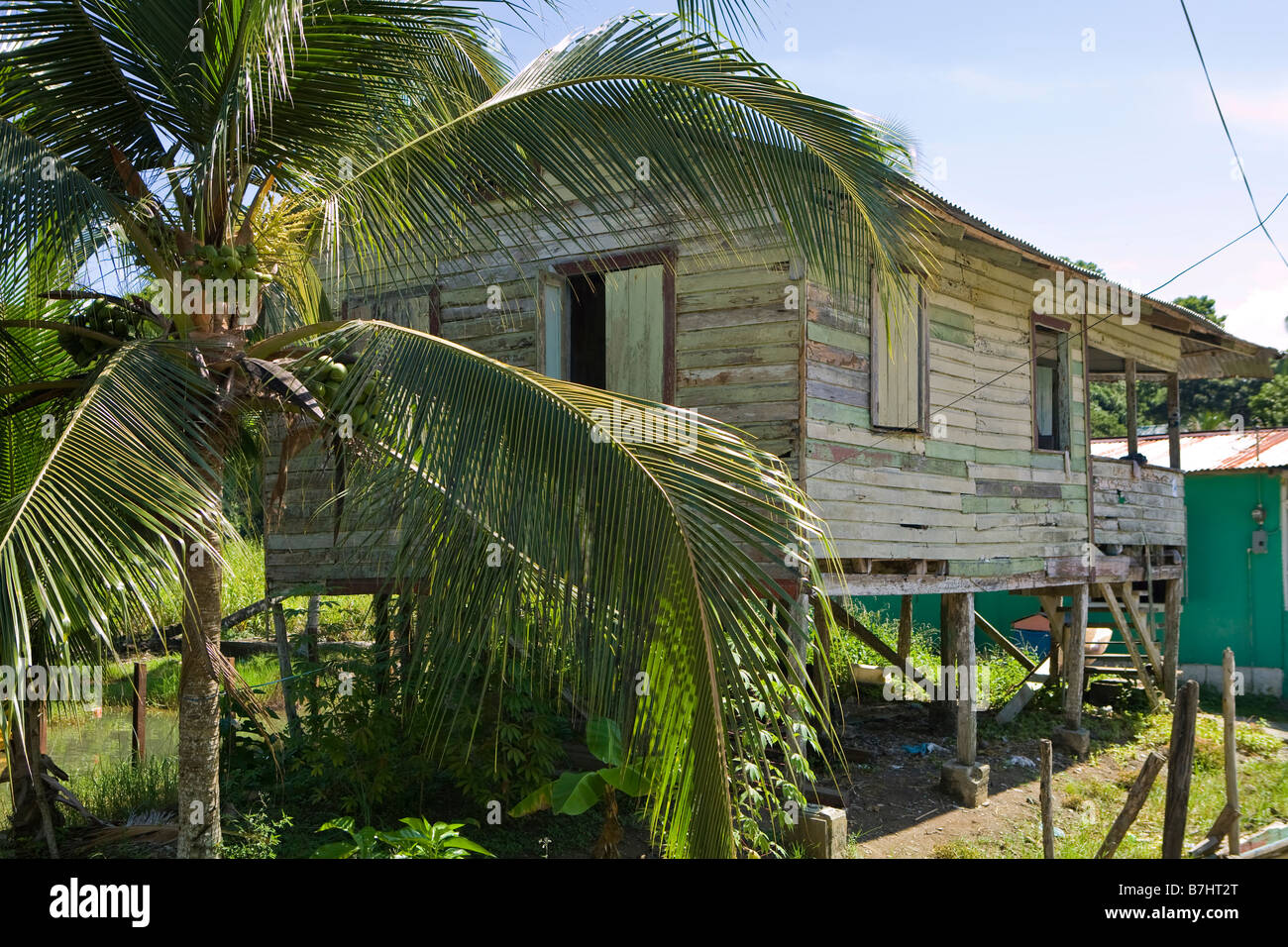 House in Old Bank that demonstrates the classic Caribbean architecture of the region Isla Bastimentos, Bocas del Toro, Panama Stock Photo