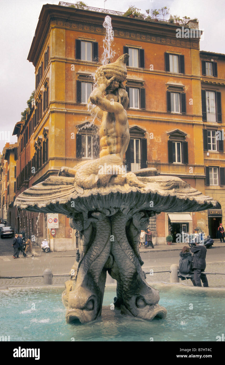Triton Fountain by Bernini at Piazza Barberini in Rome Italy Stock Photo