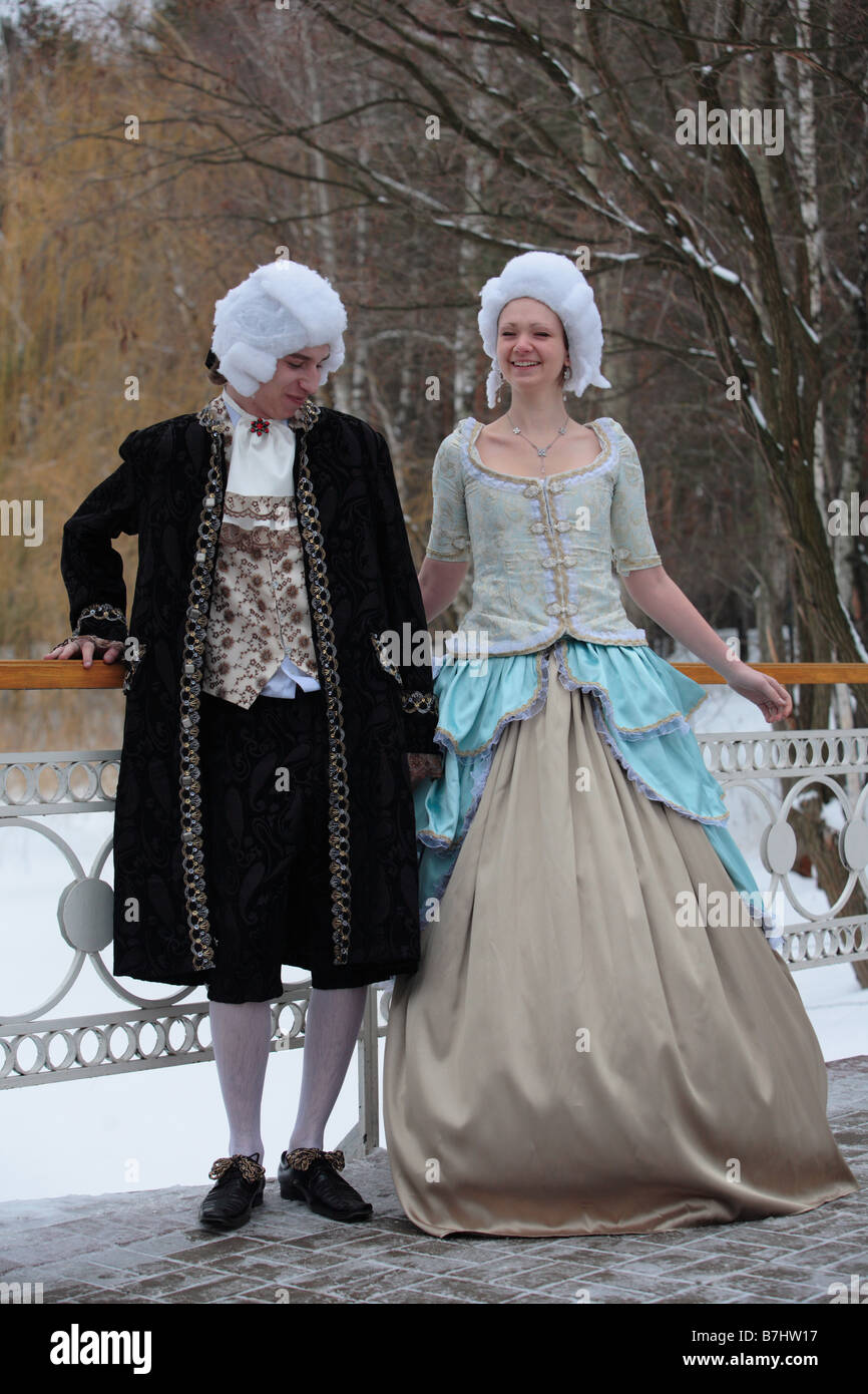 Russian fashion show from Classicism epoch end of the XVIII century Stock Photo