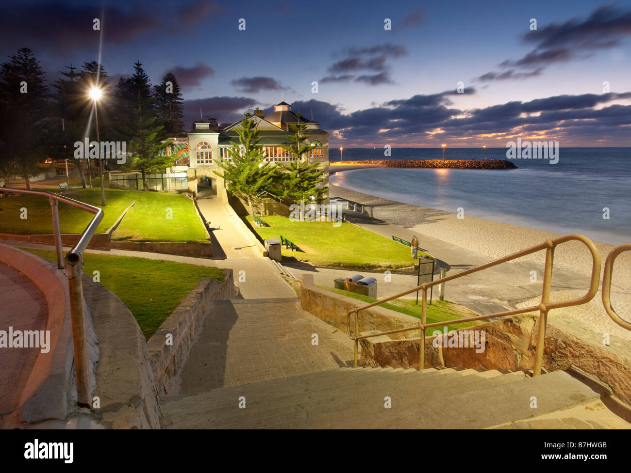 The Indiana Tea House At Cottesloe Beach At Dusk With Floodlights Lighting The Beach Perth Western Australia Stock Photo Alamy