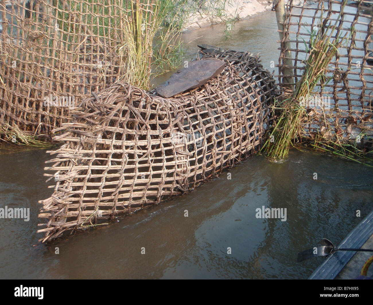 Conical fish traps of rattan palm leaves and wood in bank of Lualaba River  Democratic Republic of Congo Stock Photo - Alamy