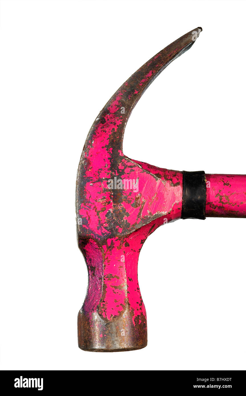 used pink claw hammer - hand tool Stock Photo