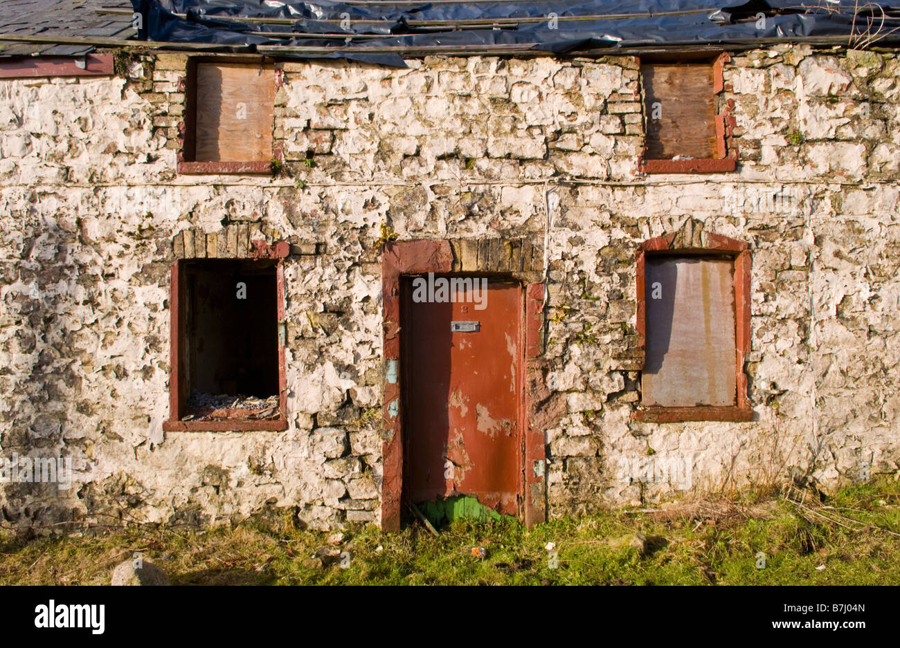 Boarded Up Derelict Row Of 4 Terraced Stone Cottages For Sale By
