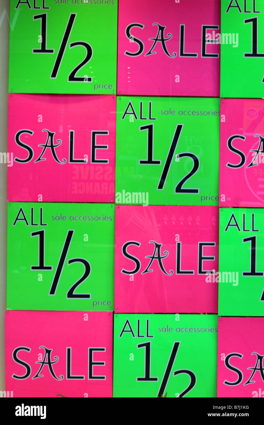Bright colored poster advertising half price sale Stock Photo