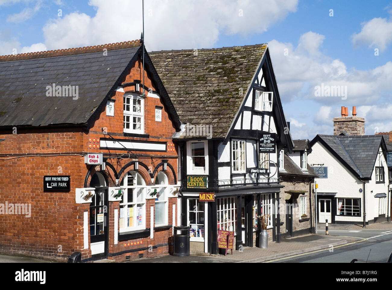 dh Hay on Wye POWYS WALES Bed and Breakfast shopfront booksellers bookshop booktown book shop uk building shops guest house town Stock Photo