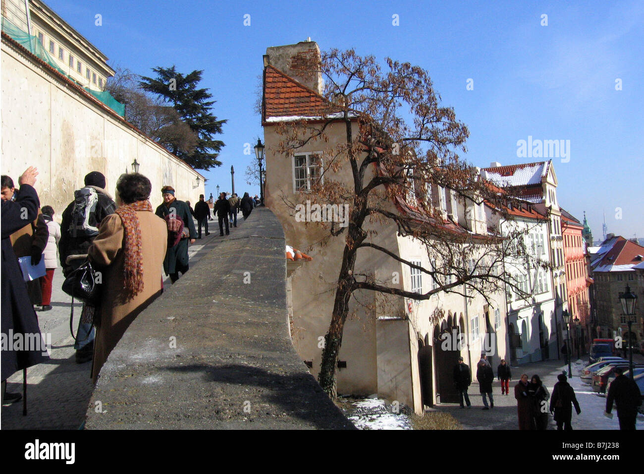 Tourists gather around the lane leading up to Prague Castle,Czech Republic Eastern Europe Stock Photo