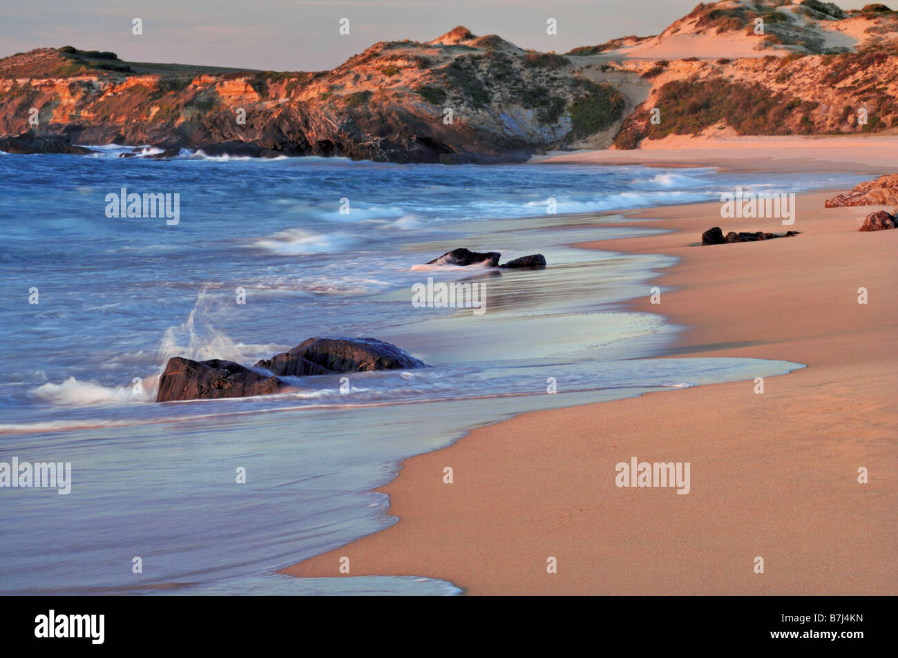 Evening atmosphere at a beach in Vila Nova de Milfontes, Alentejo, Portugal Stock Photo