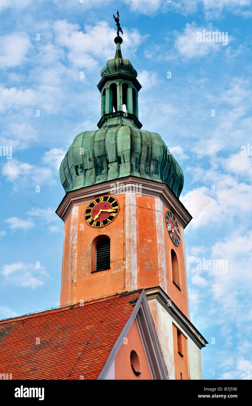 Tower of the main church Maria Himmelfahrt in Allersberg, Bavaria, Germany Stock Photo