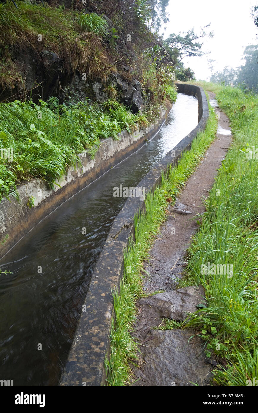 dh Norte Levada LEVADA MADEIRA Water flow in water course and footpath waterway Stock Photo
