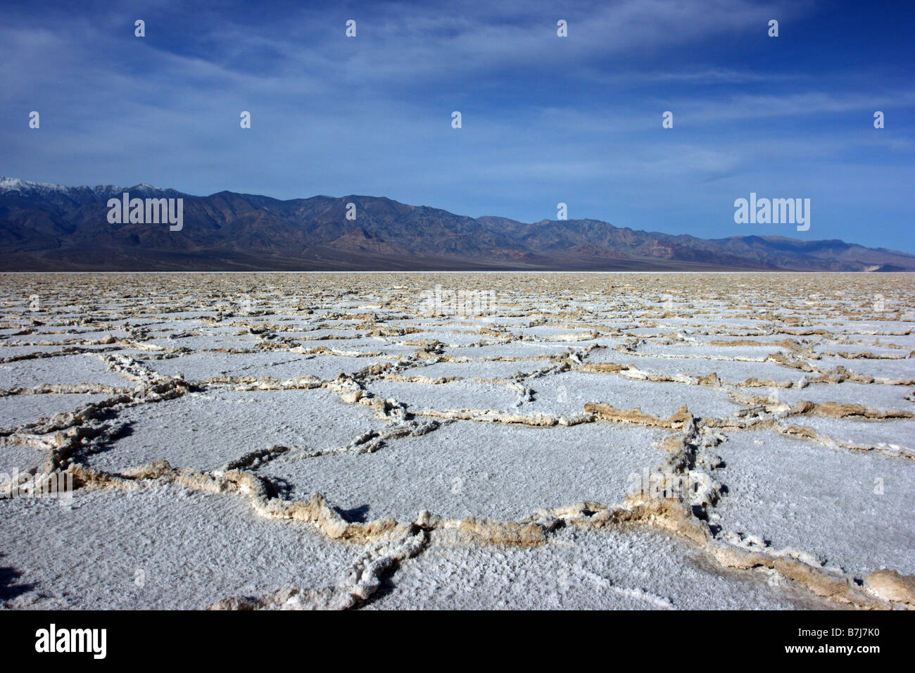 Salt crust in Bad Water. Lowest Point in USA Death Valley National Park California USA Stock Photo
