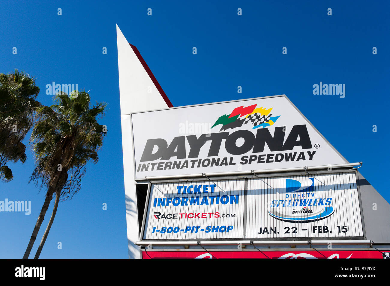 Sign outside Daytona International Speedway, Daytona Beach, Volusia County, Florida, USA Stock Photo