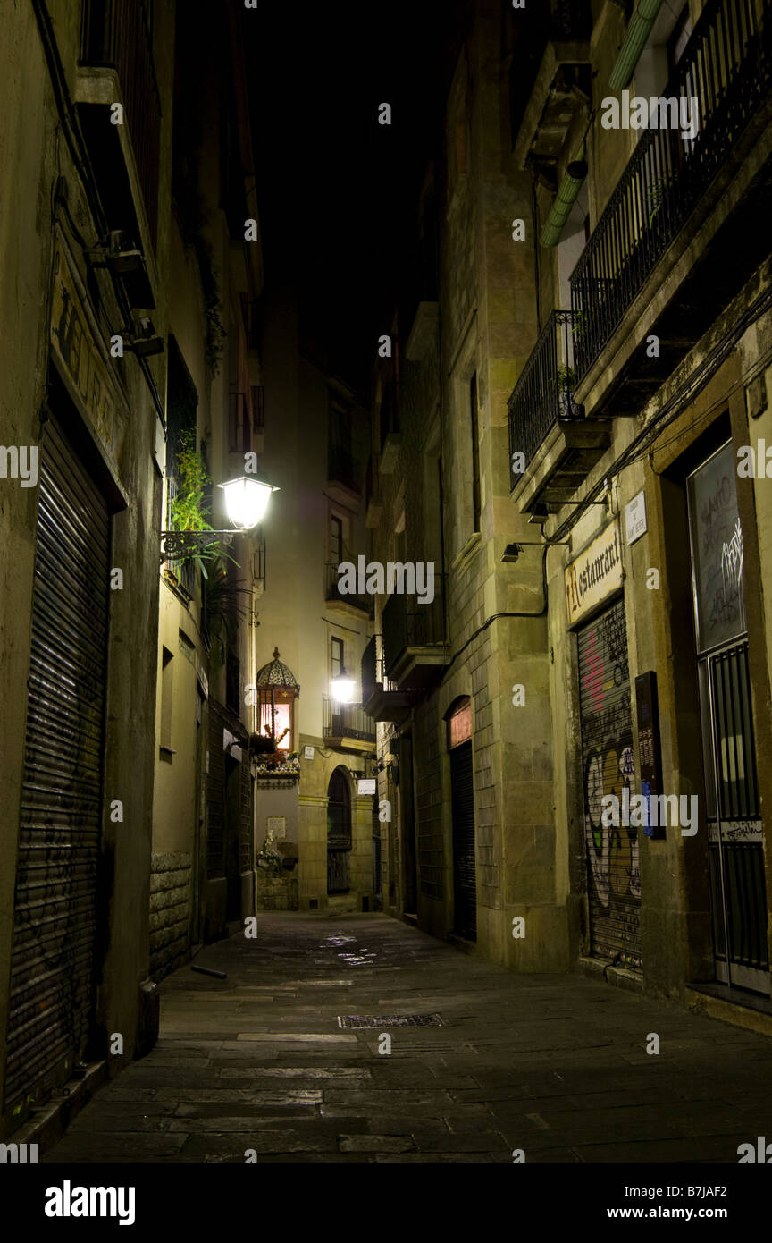 Narrow streets of Barri Gòtic district in Barcelona Stock Photo