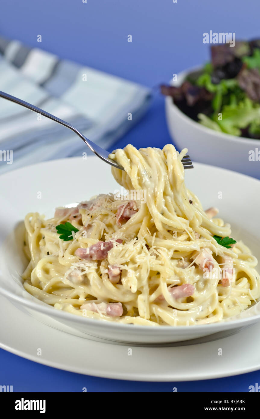 Spaghetti carbonara Italian food Stock Photo