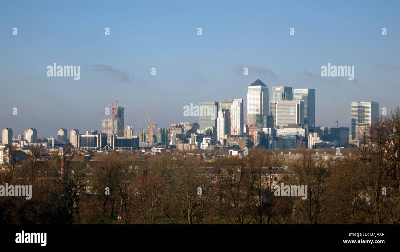 Canary Wharf seen from across the Thames in Greenwich London England UK Stock Photo