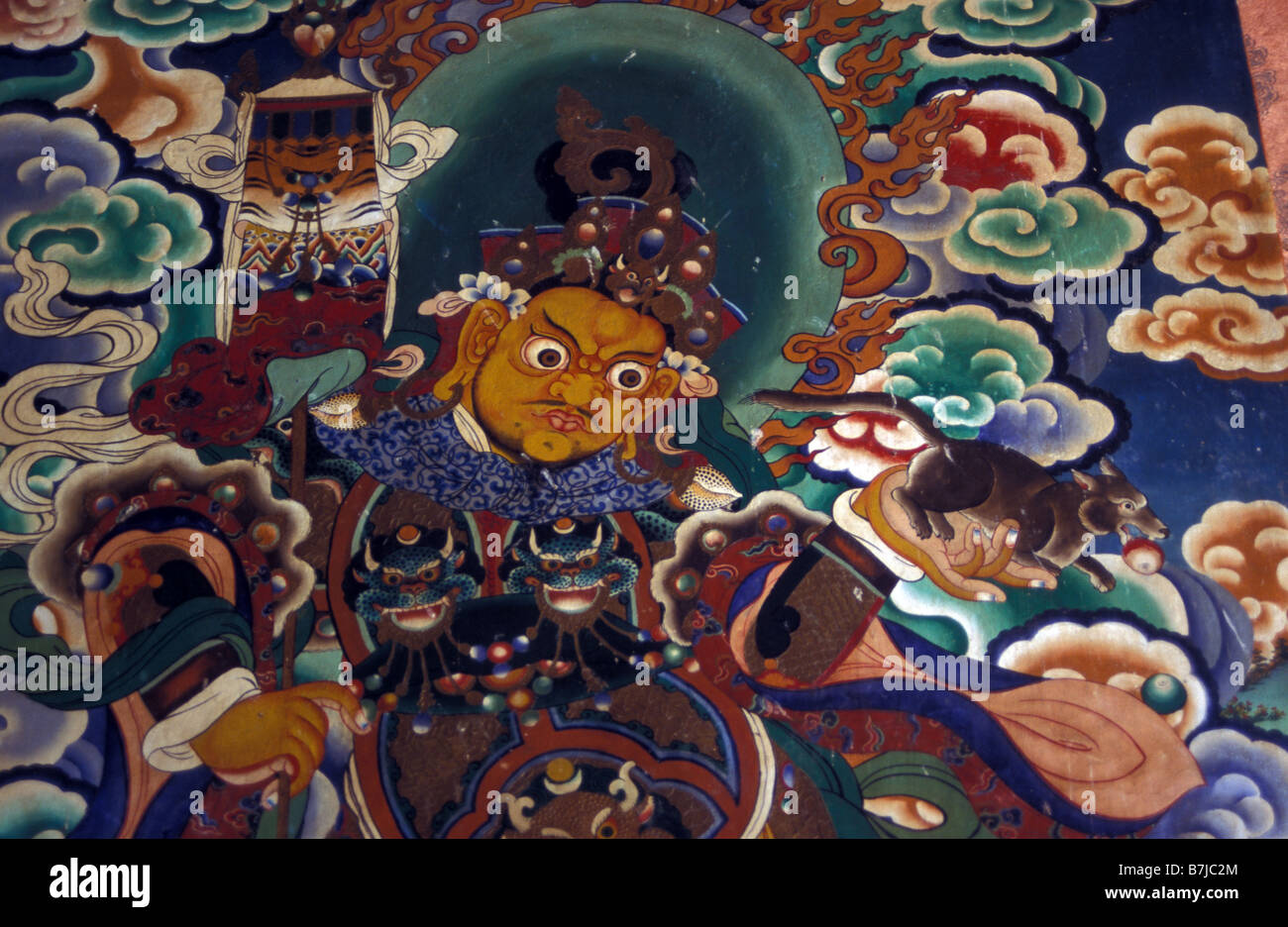 Tibetan buddhist mural in gompa of Guru Rinpoche Sikkim India Stock Photo