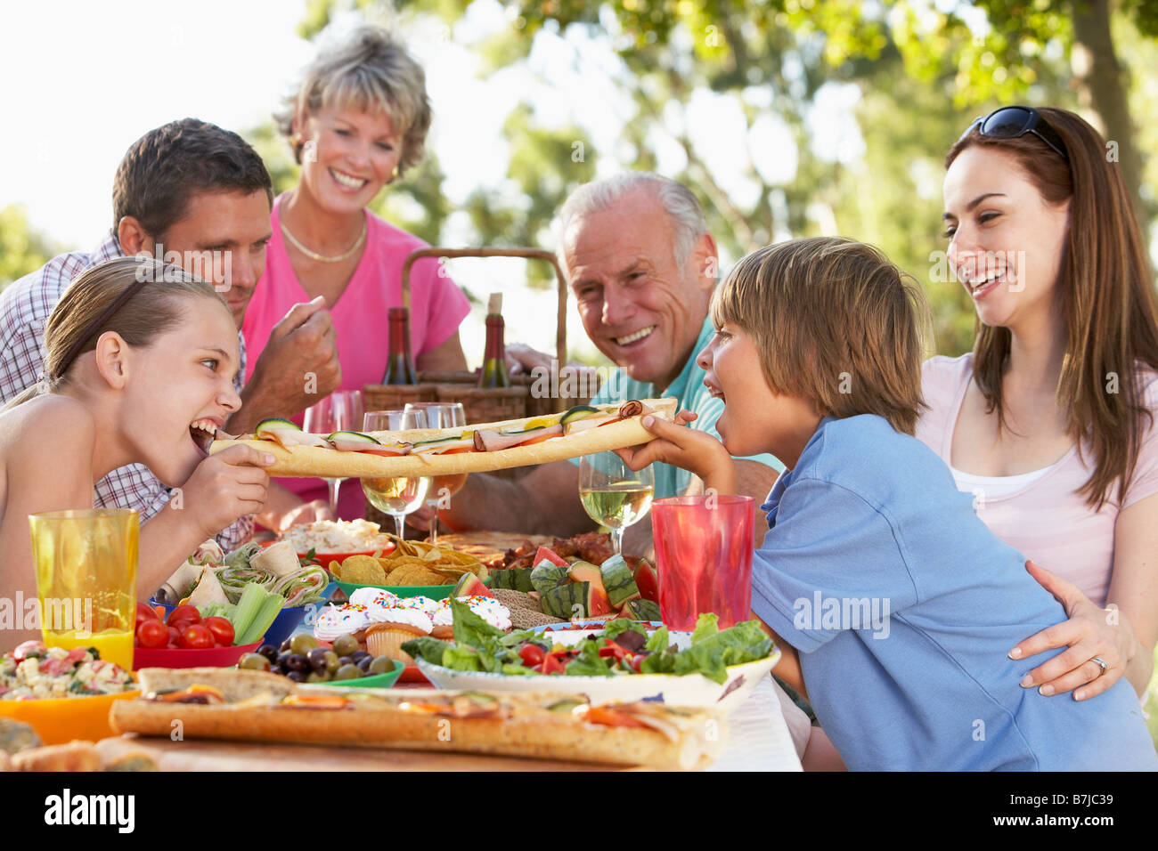 Family Dining Al Fresco Stock Photo
