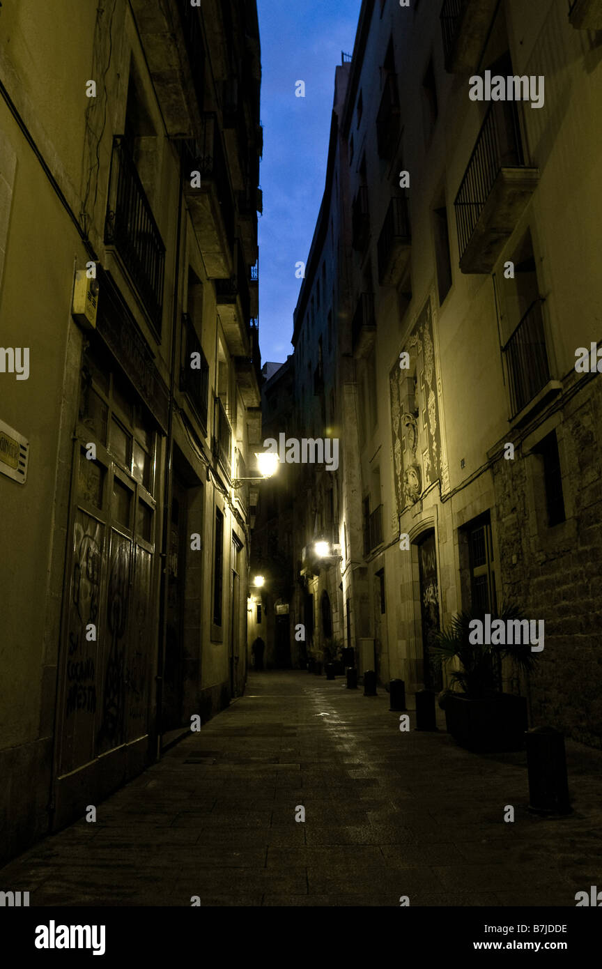 Narrow streets of Barri Gòtic district in Barcelona Stock Photo