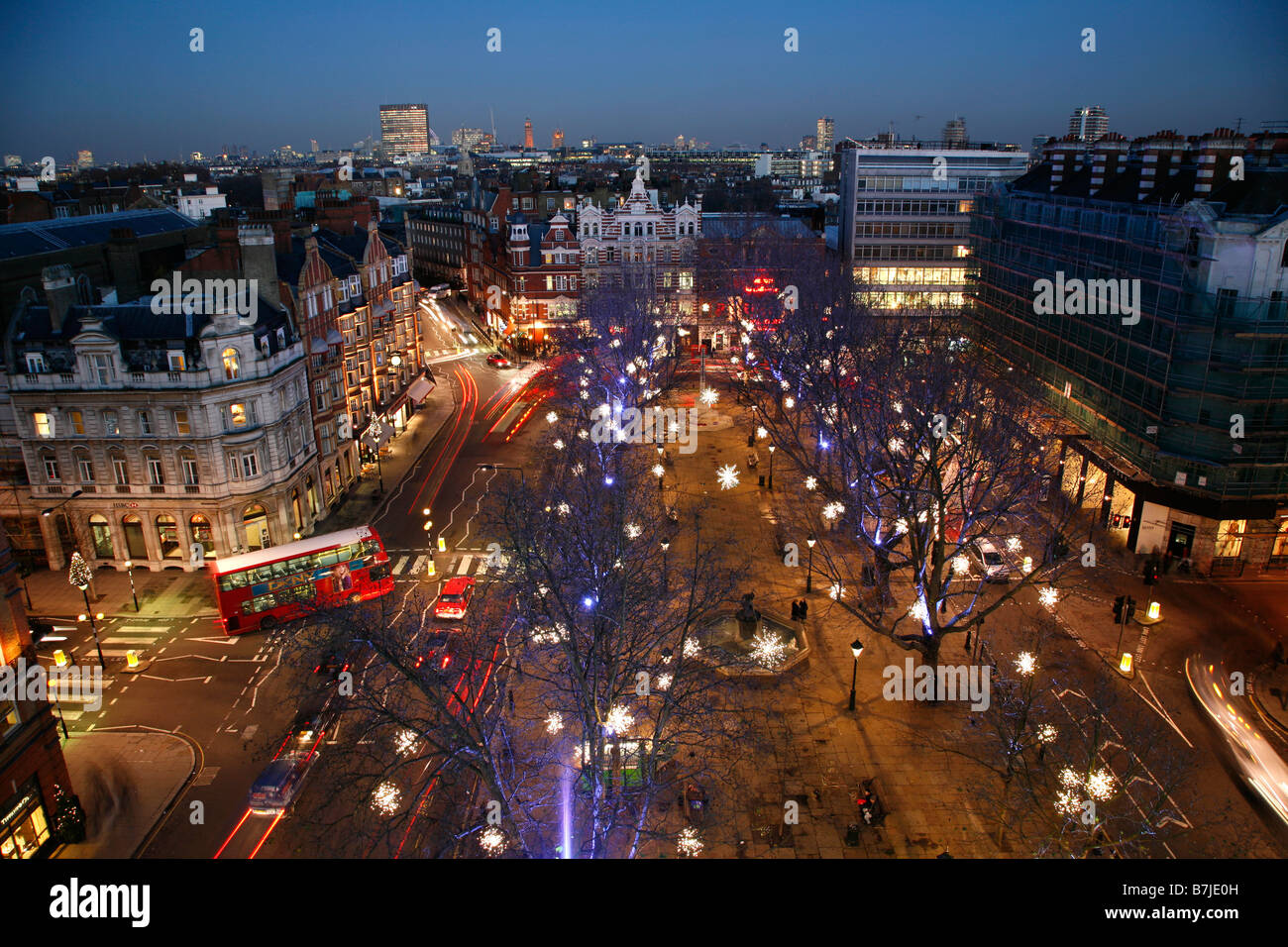 Aerial view of the Christmas Lights in Sloane Square, Belgravia, London Stock Photo