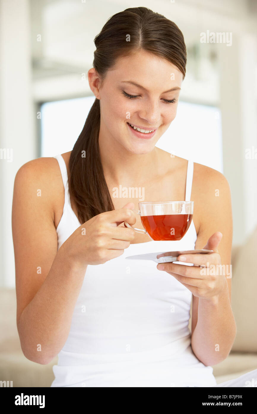 Young Woman Drinking Herbal Tea Stock Photo Alamy