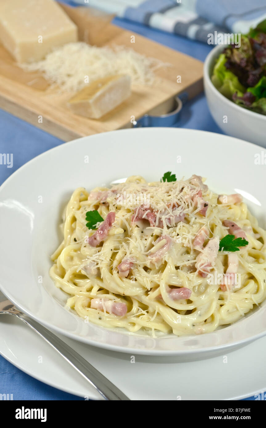 Spaghetti carbonara Italian food Stock Photo