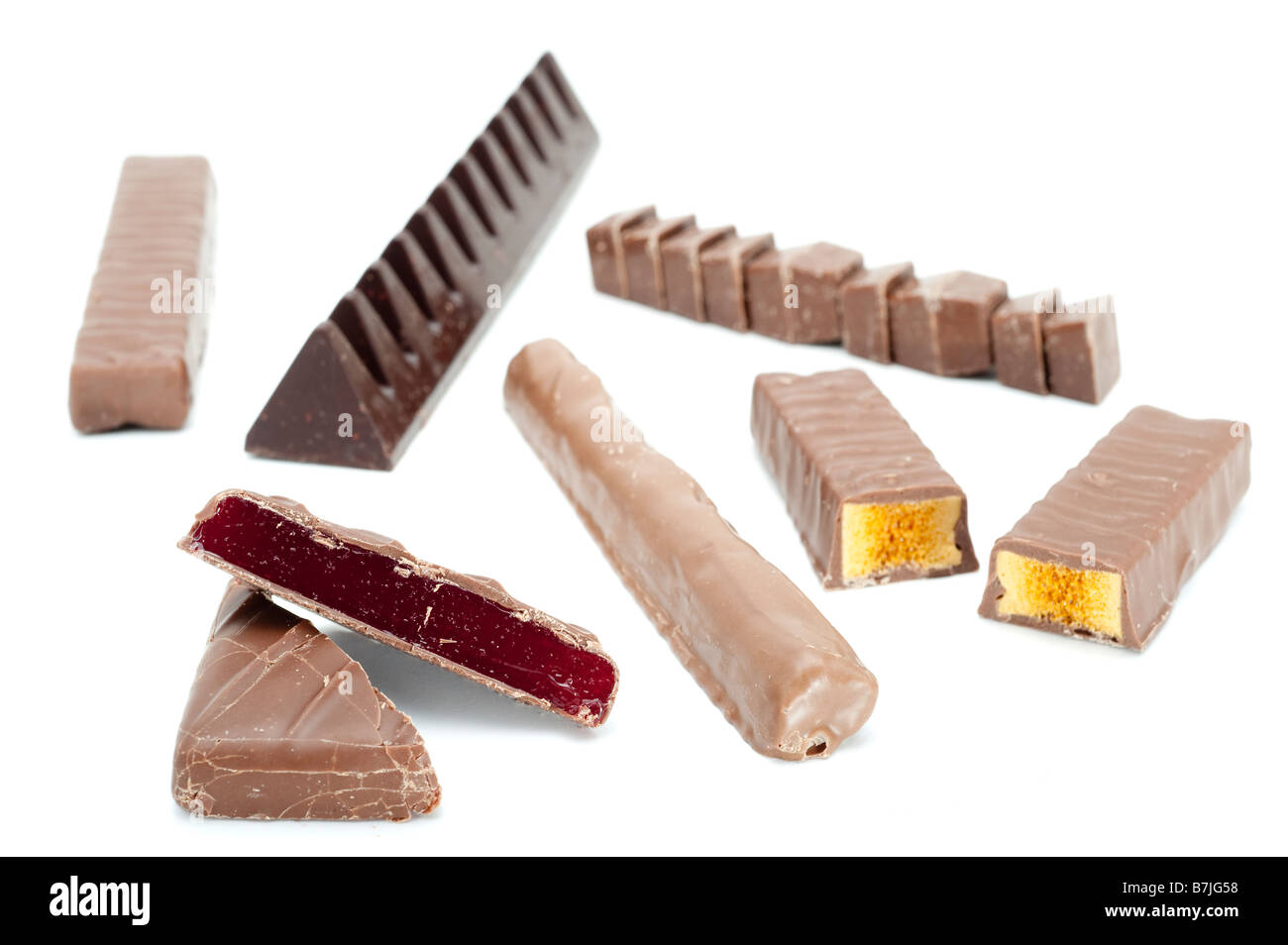 Mixed chocolate bars and pieces Stock Photo