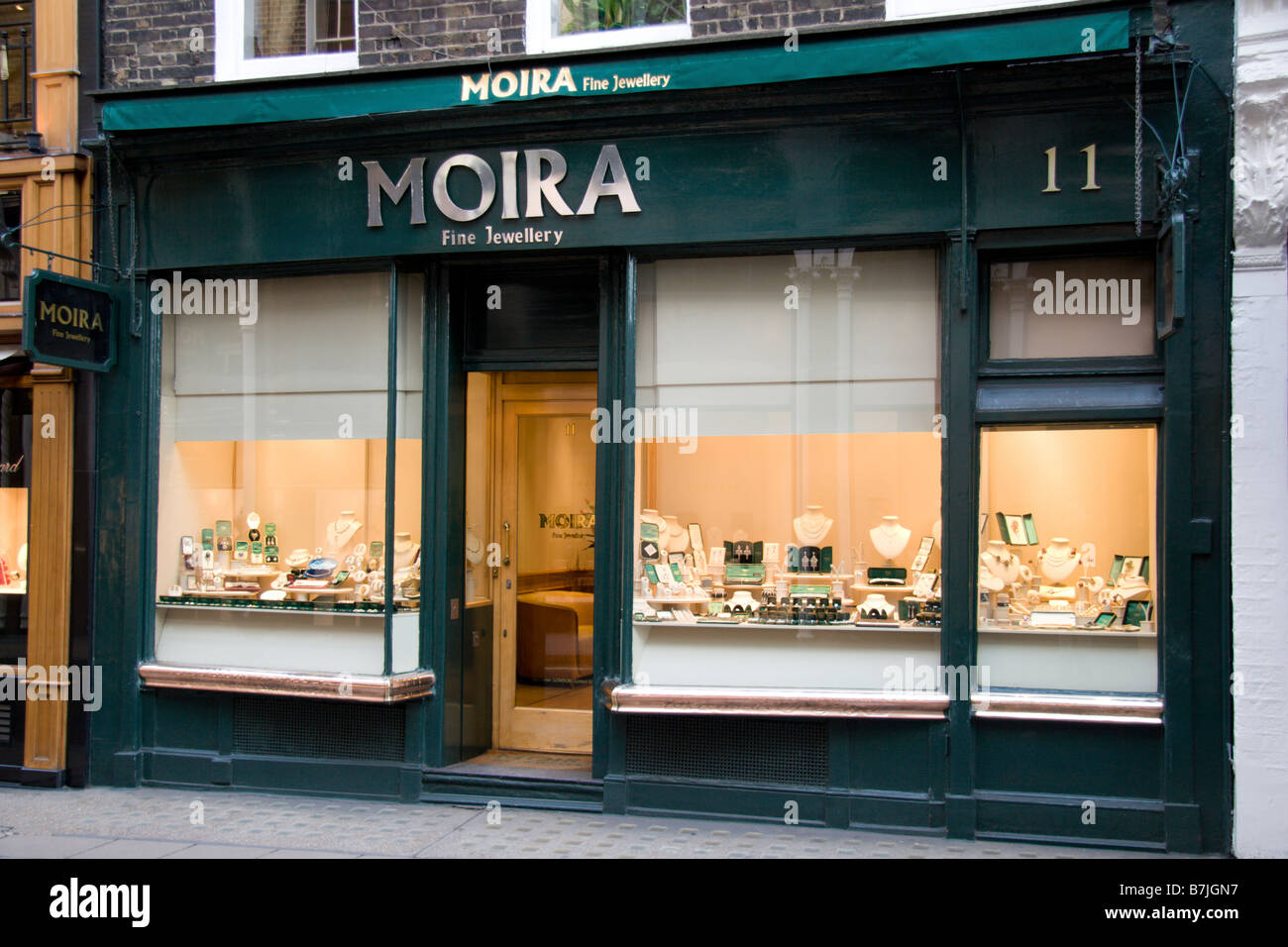 The shop front of the Moira Fine Jewellery store on New Bond Street, London. Jan 2009 Stock Photo
